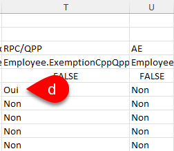 Capture d’écran : Feuille de calcul Excel