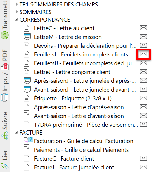 Capture d'écran : Envoyer un modèle par courriel