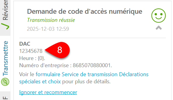 Capture d'écran : Demande de code d'accès numérique