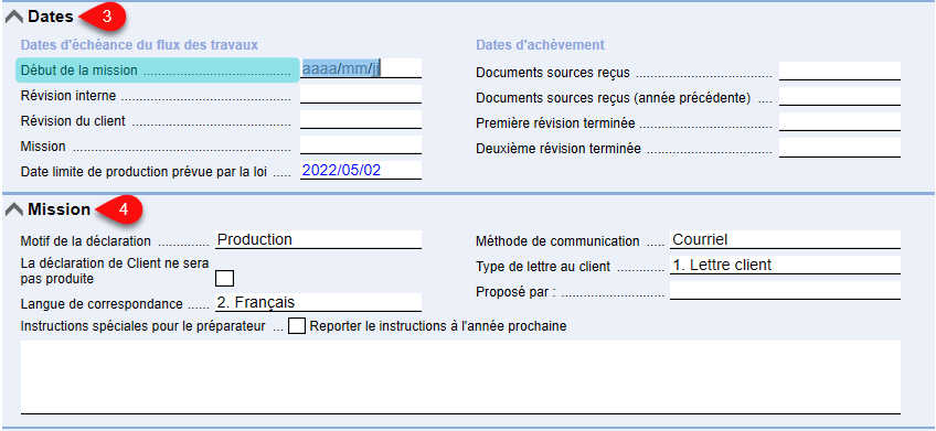 Capture d'écran : Dates et Mission