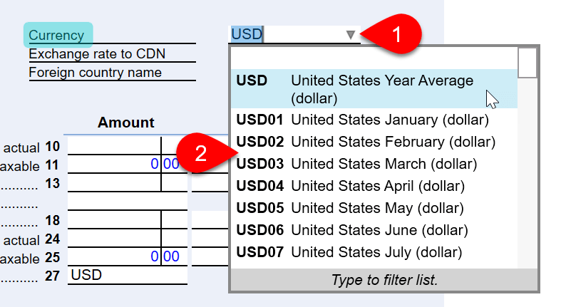 Screen Capture: Currency USD