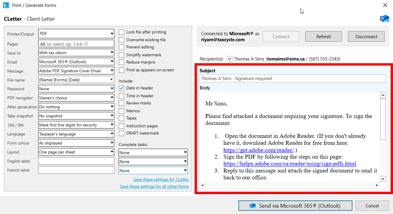 Screen Capture: Edit email before sending