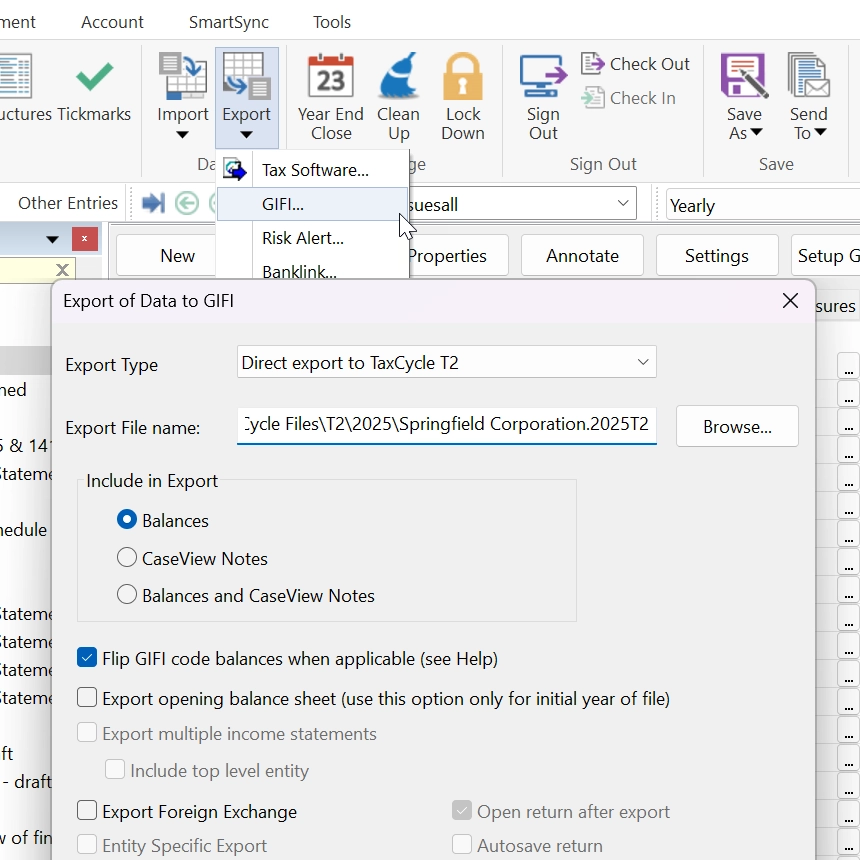 Caseware Working Papers Export Screen
