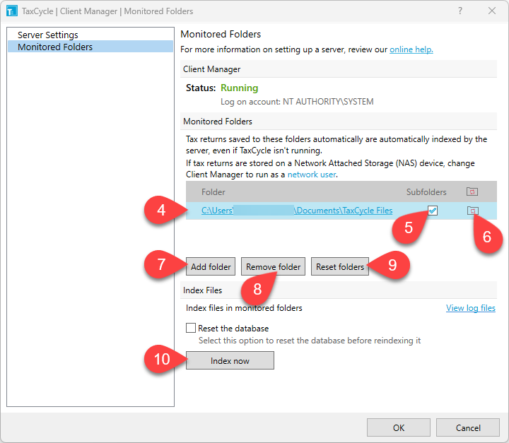 Screen Capture: Monitored Folders in TaxCycle