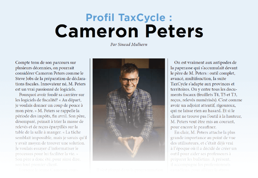 TaxCycle fait la une dans la revue CPA Pivot Magazine