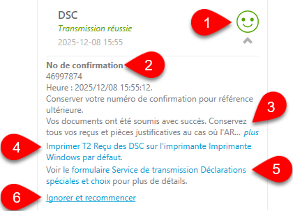 Capture d'écran : Transmission réussie