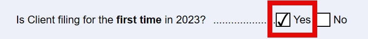 Screen Capture: Is the client filing for the first time in 2023?