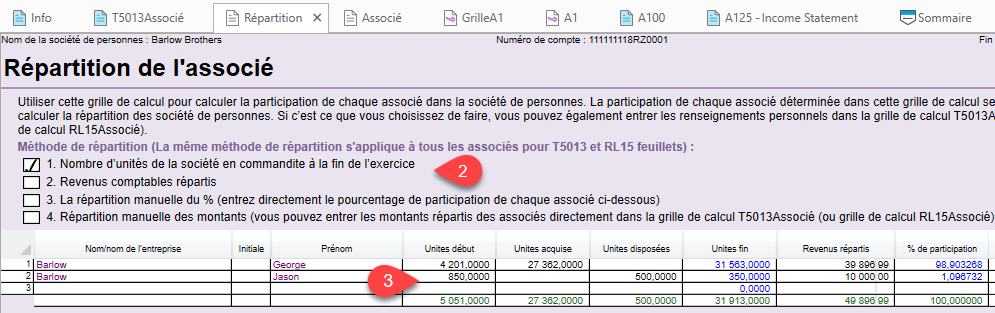 Capture d'écran : Grille de calcul Répartition