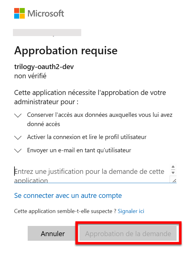 Capture d'écran : Approbation requise par Microsoft