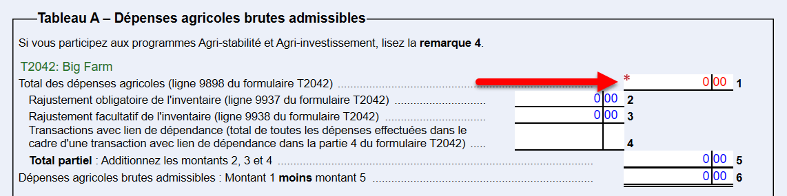 Capture d’écran : Tableau A du T2043