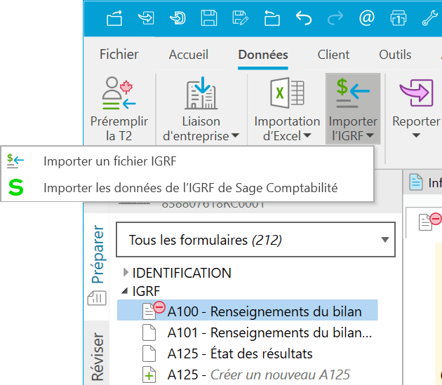 Importer les données de l'IGRF de Sage Comptabilité