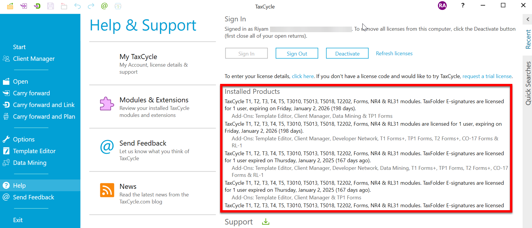 Screen Capture: Installed products
