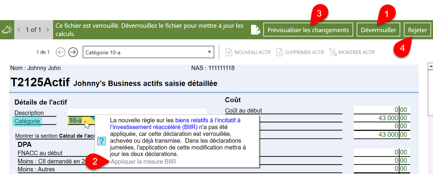 Capture d'écran : Déverrouillez le fichier pour mettre à jour les calculs