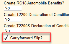 Clear the carry forward slip check box to prevent carry forward