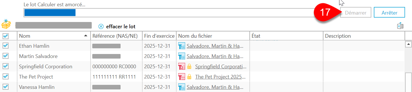 Capture d'écran&nbsp;: Résultats de calculs par lots