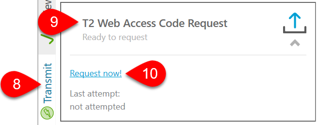 Screen Capture: T2 Web Access Code Request