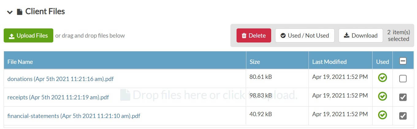 Screen Capture: Client Files