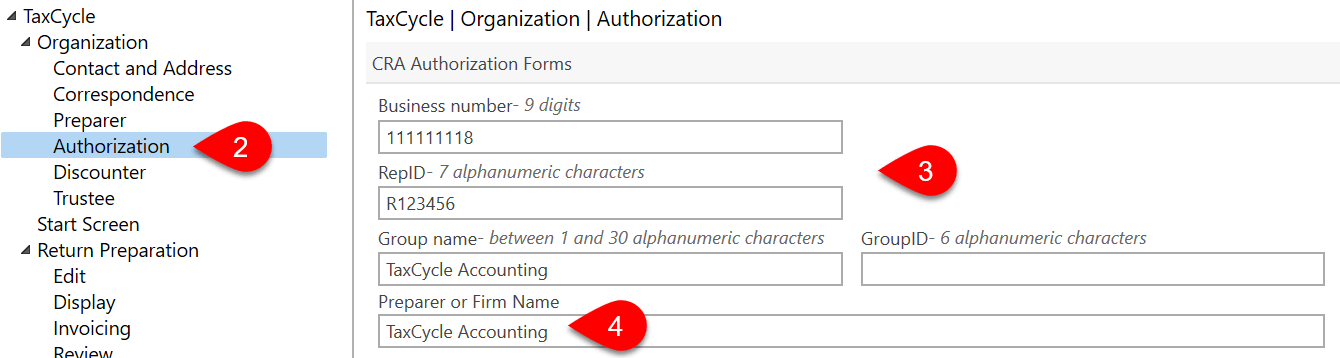 Screen Capture: Authorization Options