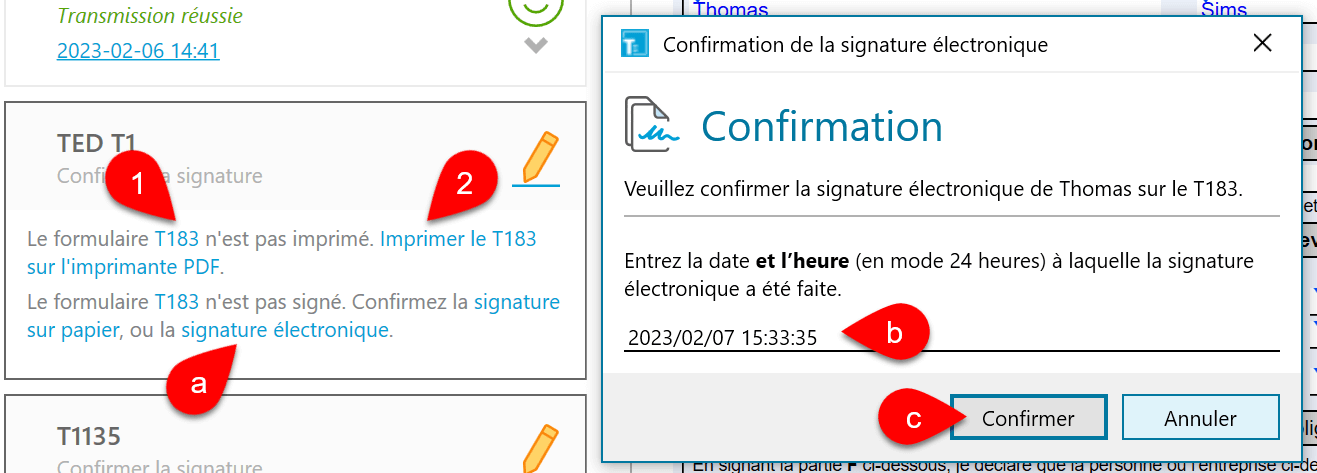 Capture d’écran : Confirmer la signature sur le T183