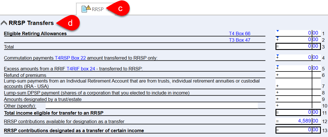Screen Capture: RRSP worksheet