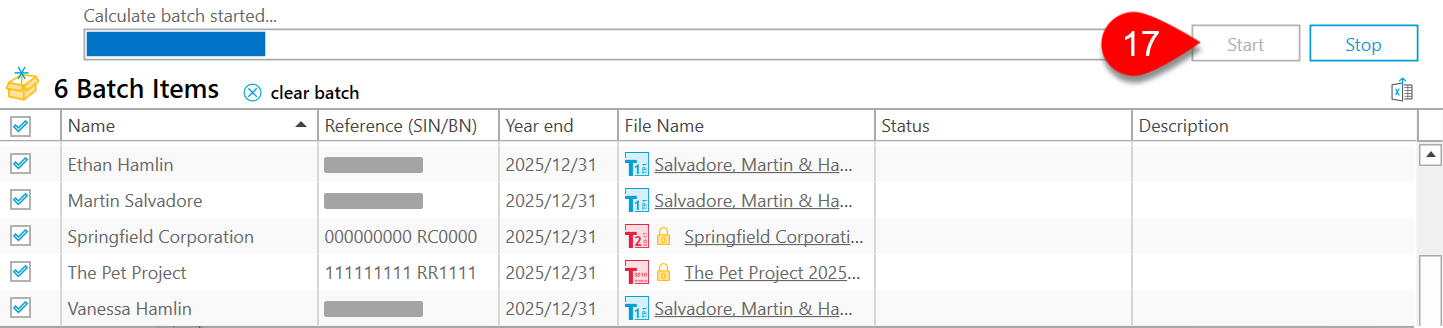 Results of batch calculation