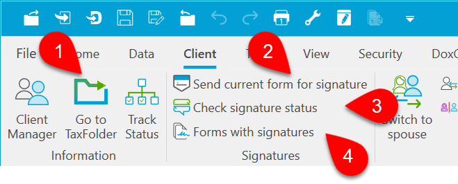 Screen Capture: TaxCycle Client Menu