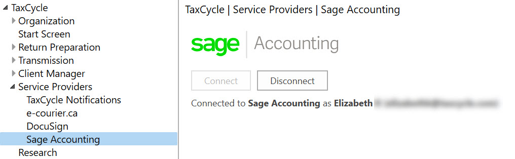 Screen Capture: Sage Accounting Options