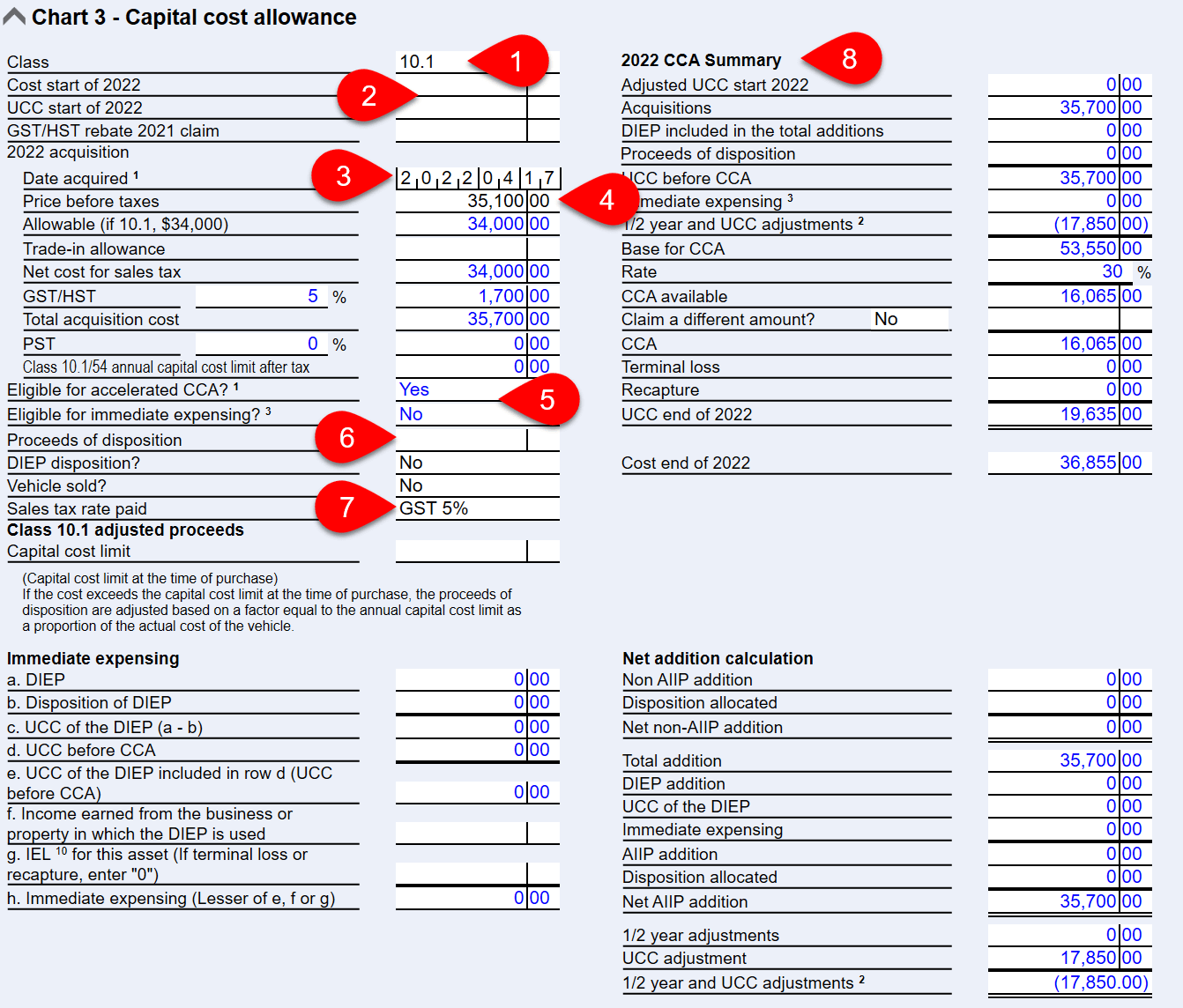 Screen Capture: Capital Cost Allowance