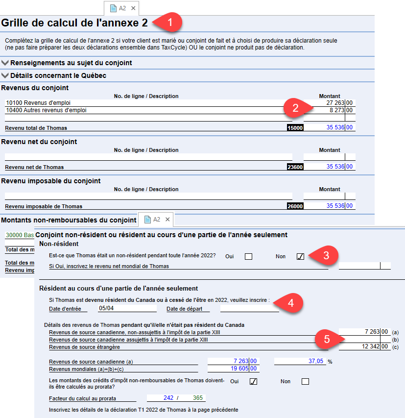 Capture d'écran : grille de calcul A2