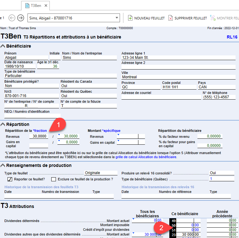 Capture d'écran : Section Attribution sur la grille T3Ben