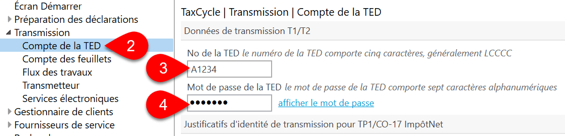 Compte de la TED dans TaxCycle