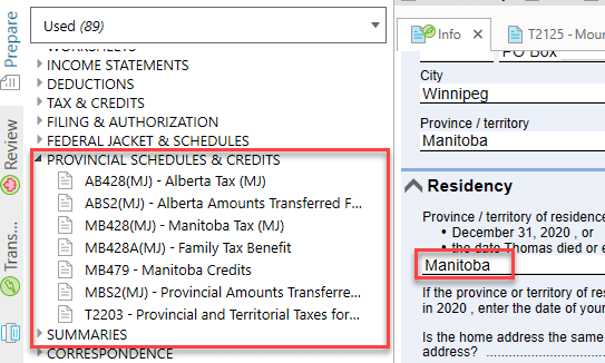 Provincial Schedules and Credits