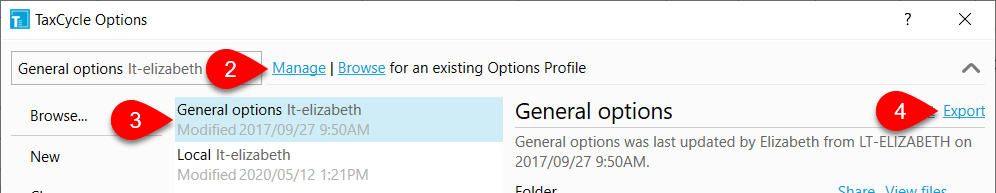 Screen Capture: Export Options Profile