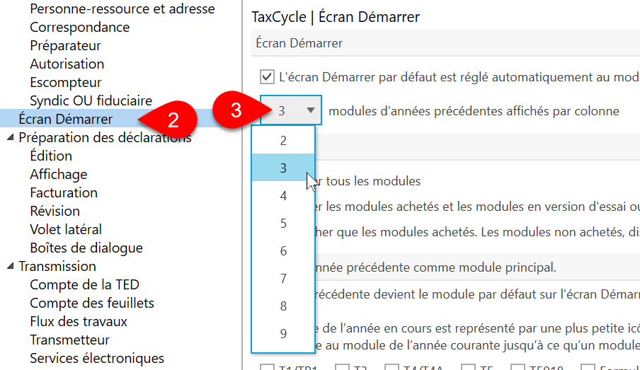 Capture d’écran : Options de l’écran Démarrer