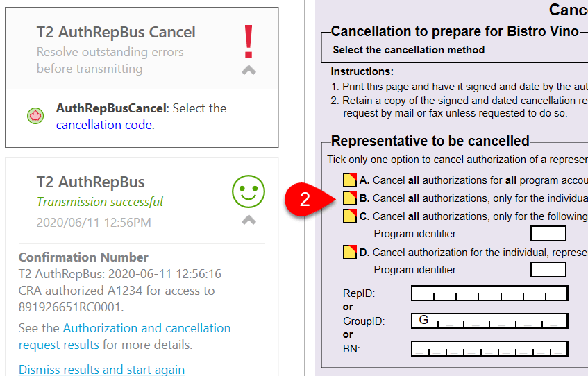 Screen Capture: Choose Type of Cancellation