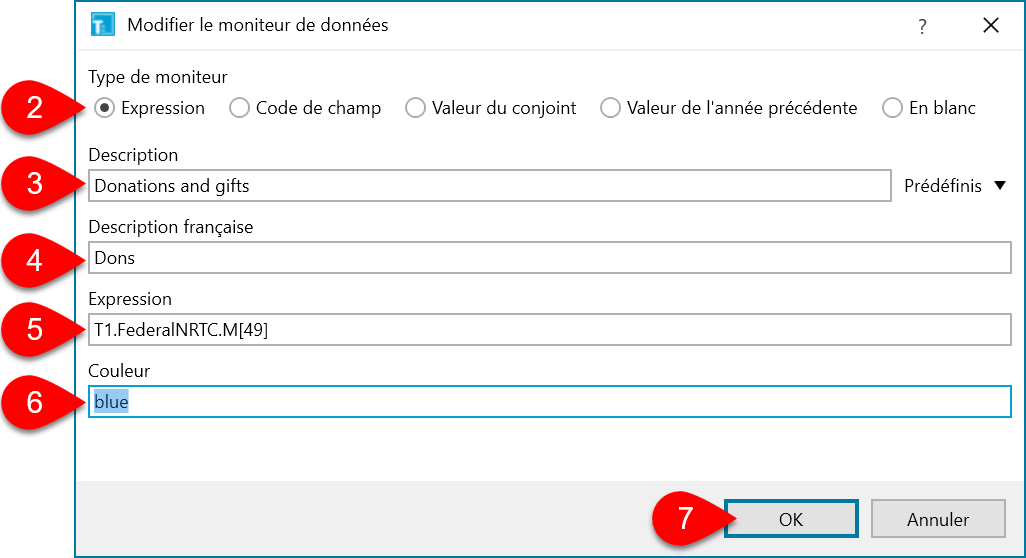 Capture d’écran : Modifier une expression du moniteur de données