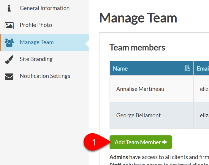 Screen Capture: Add Team Member Button