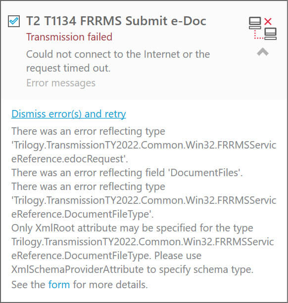 Screen Capture : FRRMS Transmission Error