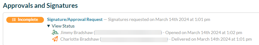 Screen Capture: Signature status in the Client engagement