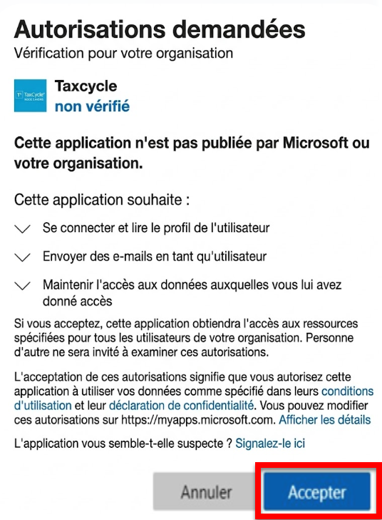 Capture d'écran : Approbation demandée par Microsoft