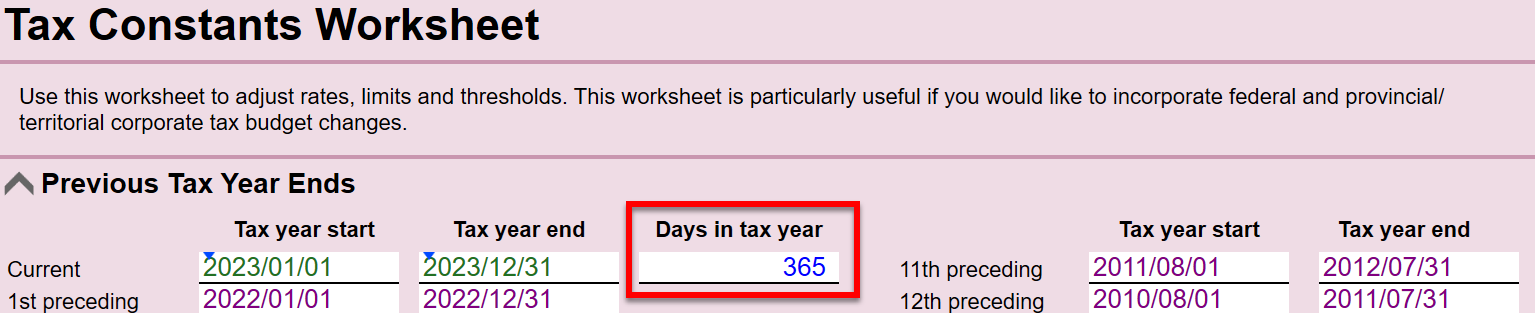 Screen Capture: TaxConstants Worksheet
