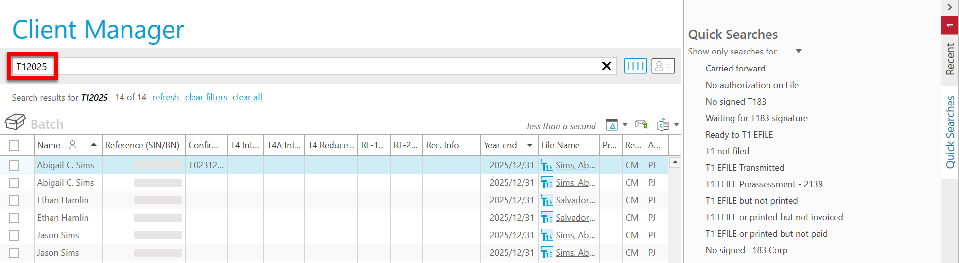 Screen Capture: Client Manager search bar