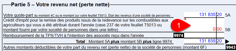 Capture d’écran : remplacé le montant à la ligne 5B