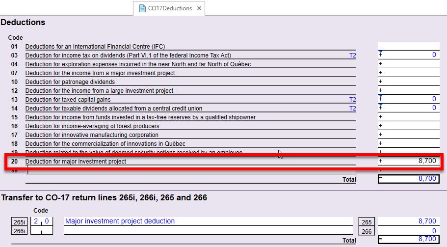 Screen Capture: Enter an amount on the CO17Deductions worksheet
