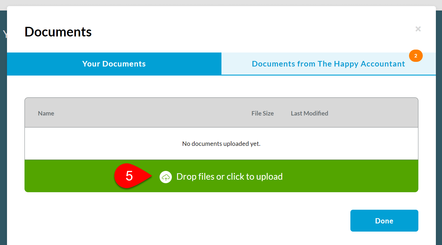Screen Capture: Drop Files or Client to Upload