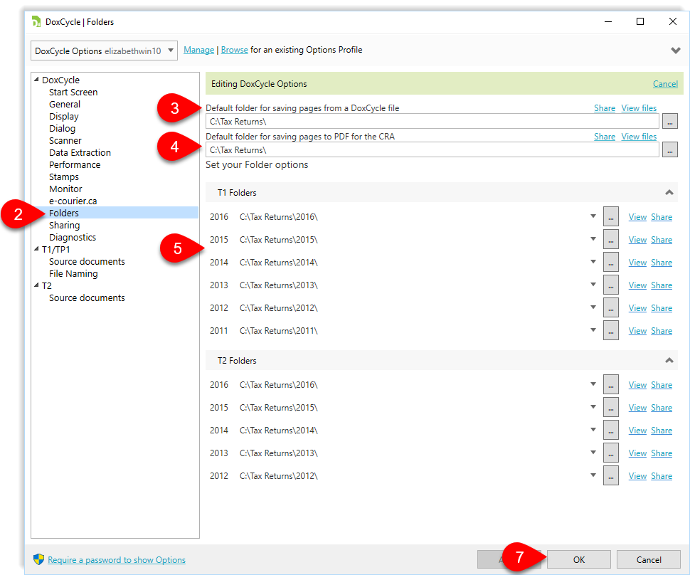 DoxCycle folder options