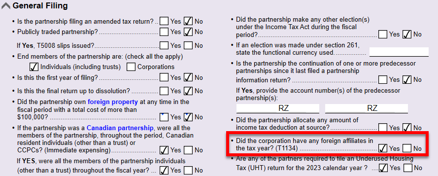 Screen Capture: T1134 question on the T5013 Info worksheet
