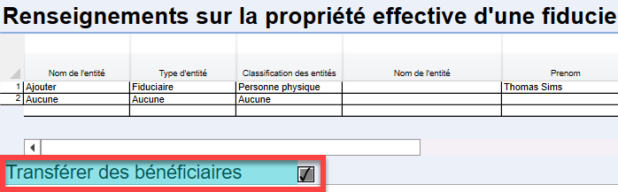 Capture d'écran : Cochez la boite pour transférer les bénéficiaires