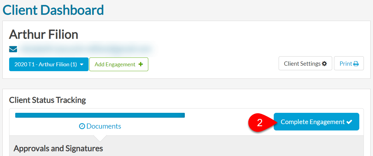 Screen Capture: Complete Engagement Button