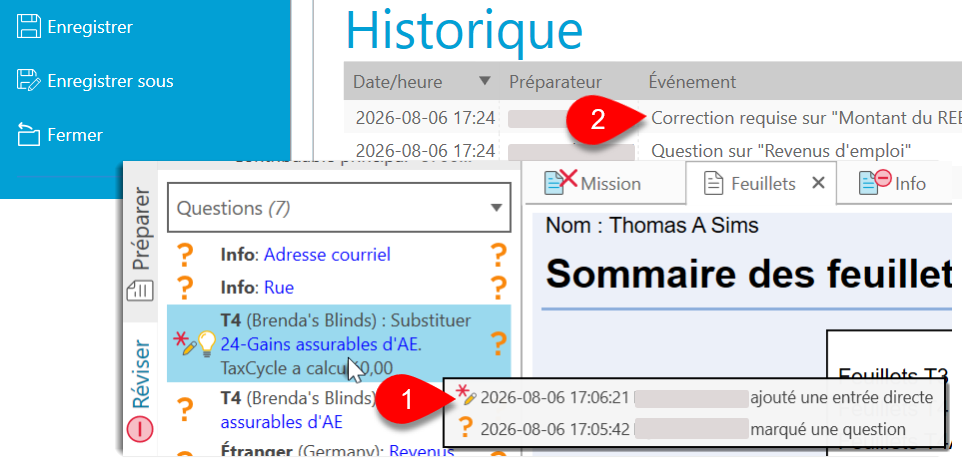 Capture d'écran : Volet latéral